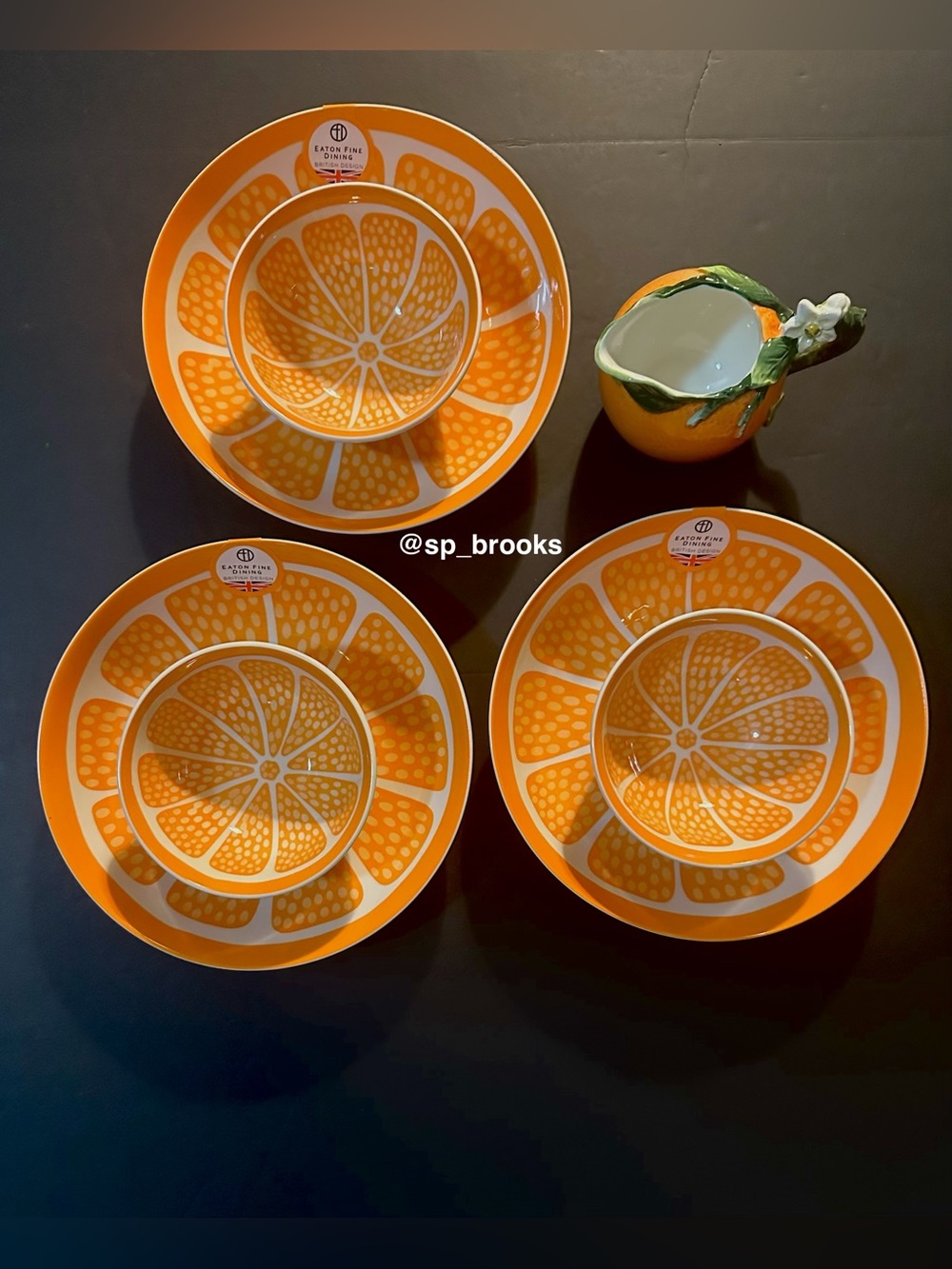 🎁7PC Eaton Fine Dining Orange Patterned Bowls 2 sizes with Orange Pitcher